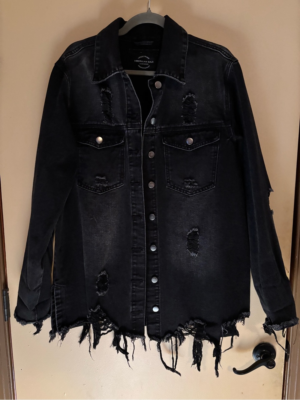 American Bazi Distressed Black Denim Jacket